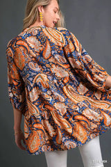 Umgee Mix Paisley Boho Tunic Blouse - Trendsi - Flyclothing LLC