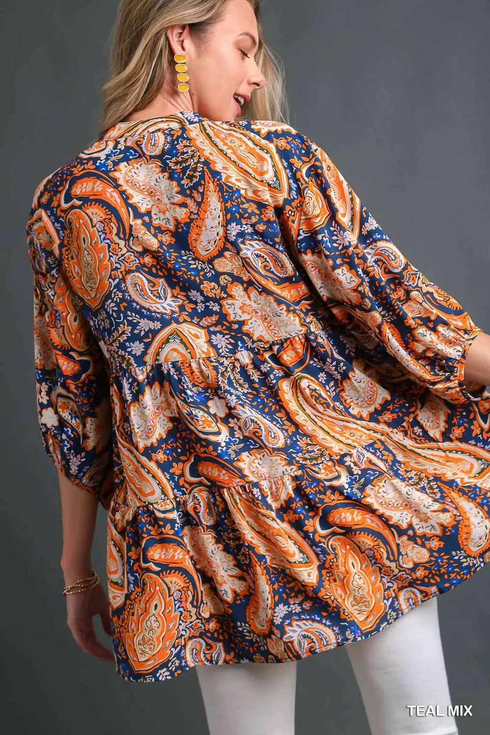 Umgee Mix Paisley Boho Tunic Blouse - Trendsi - Flyclothing LLC