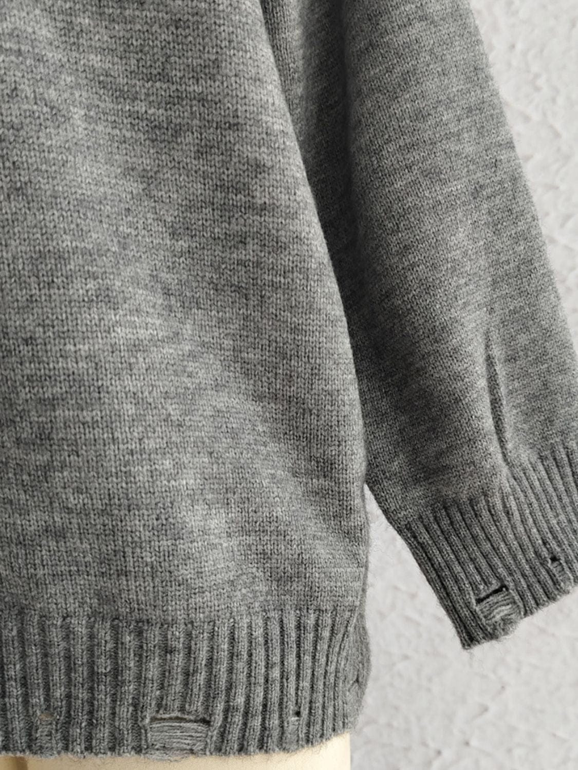 Embroidered Round Neck Dropped Shoulder Sweater - Trendsi