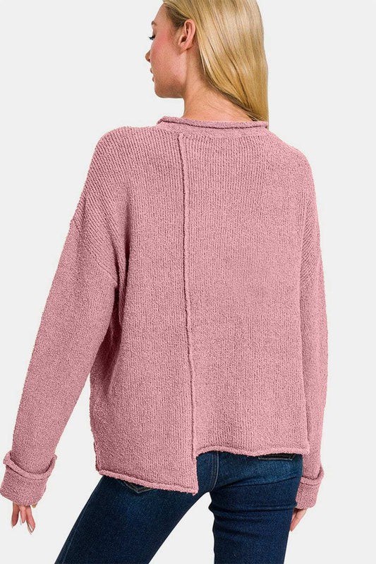Zenana Asymmetric Hem Drop Shoulder Sweater - Trendsi - Flyclothing LLC