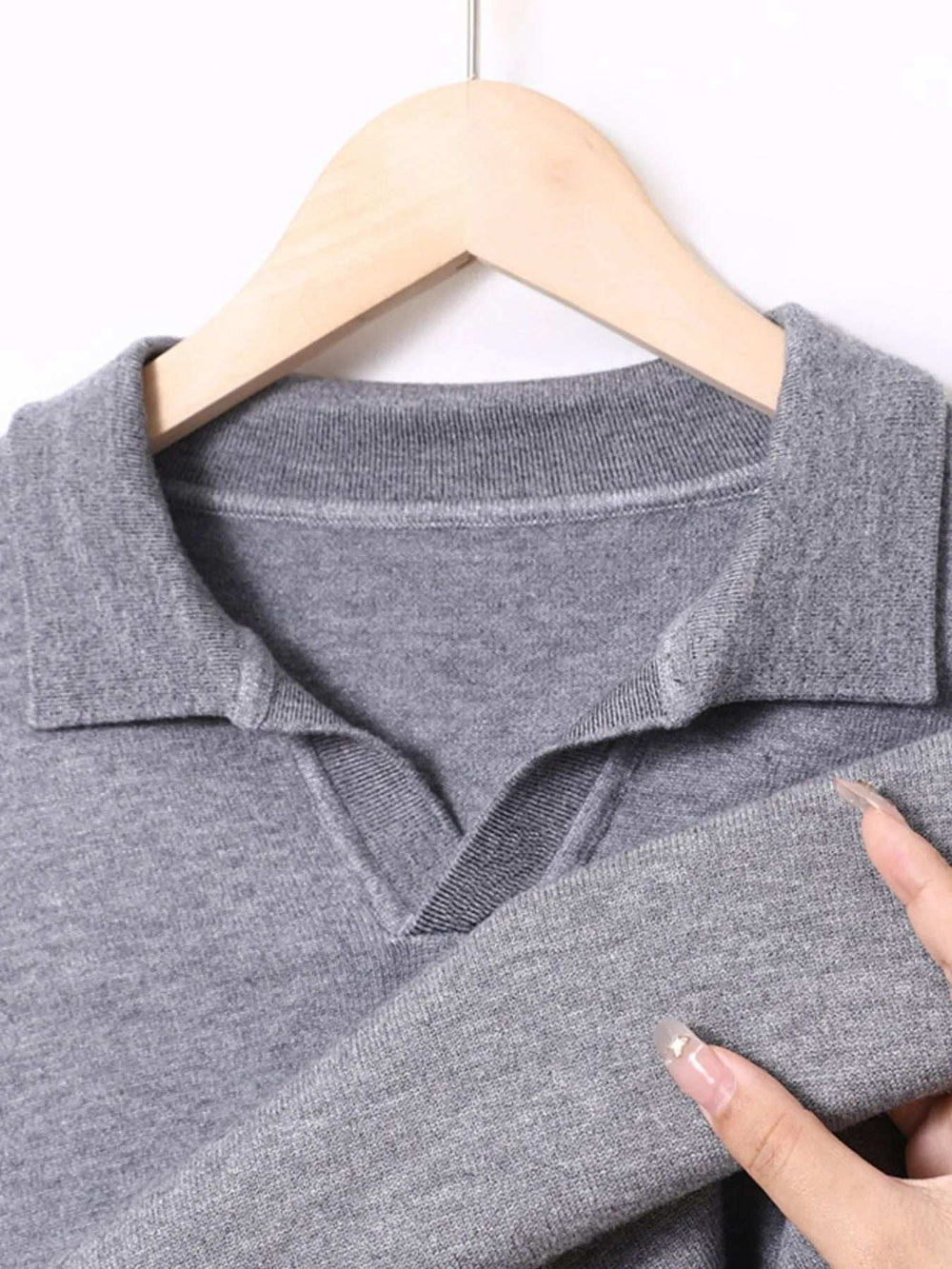 Men's Full Size Collared Neck Long Sleeve Polo Plus Size - Trendsi - Flyclothing LLC