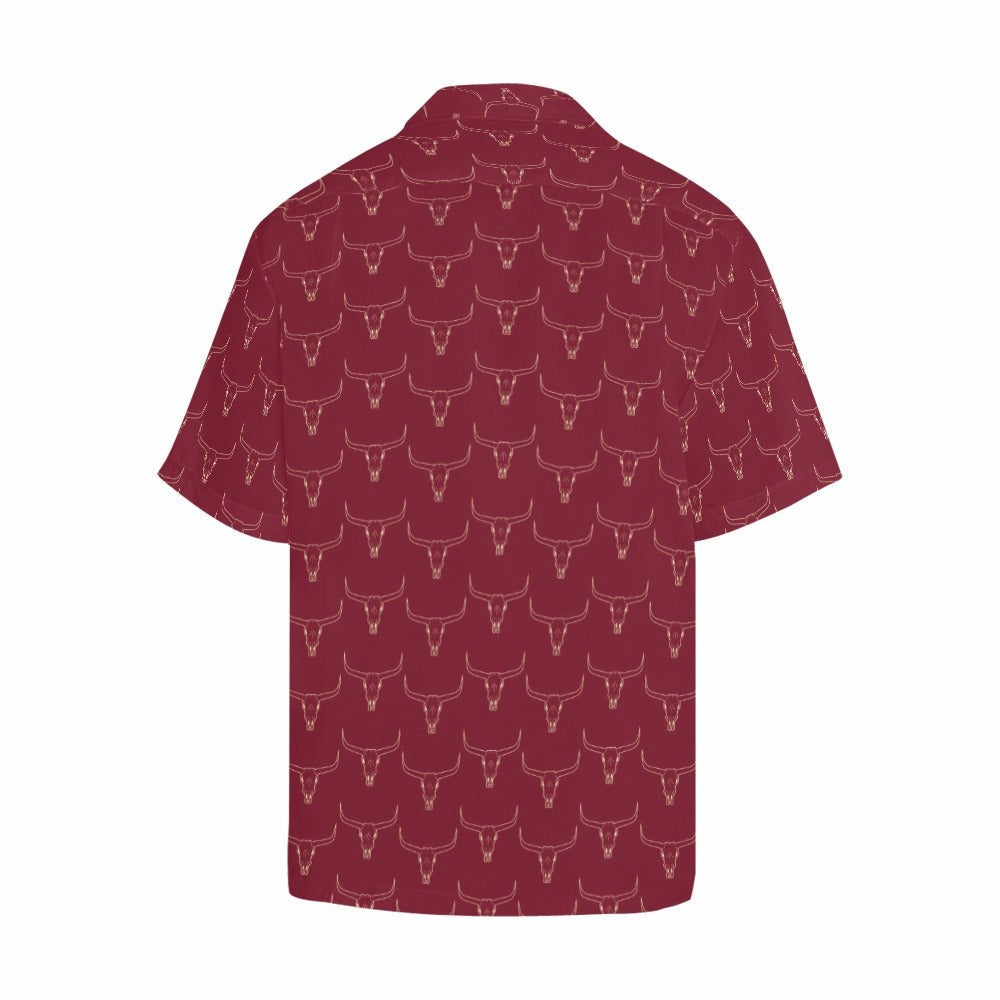 Baha Ranch Burgandy Longhorn Men's Western Camp Shirt