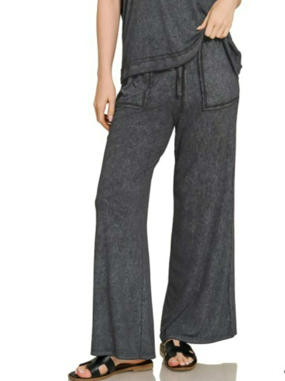 Zenana Ribbed Acid Wash Rayon Top & Pants Set - Trendsi - Flyclothing LLC