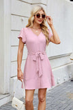 Tied Button Up Short Sleeve Mini Shirt Dress - Trendsi - Flyclothing LLC