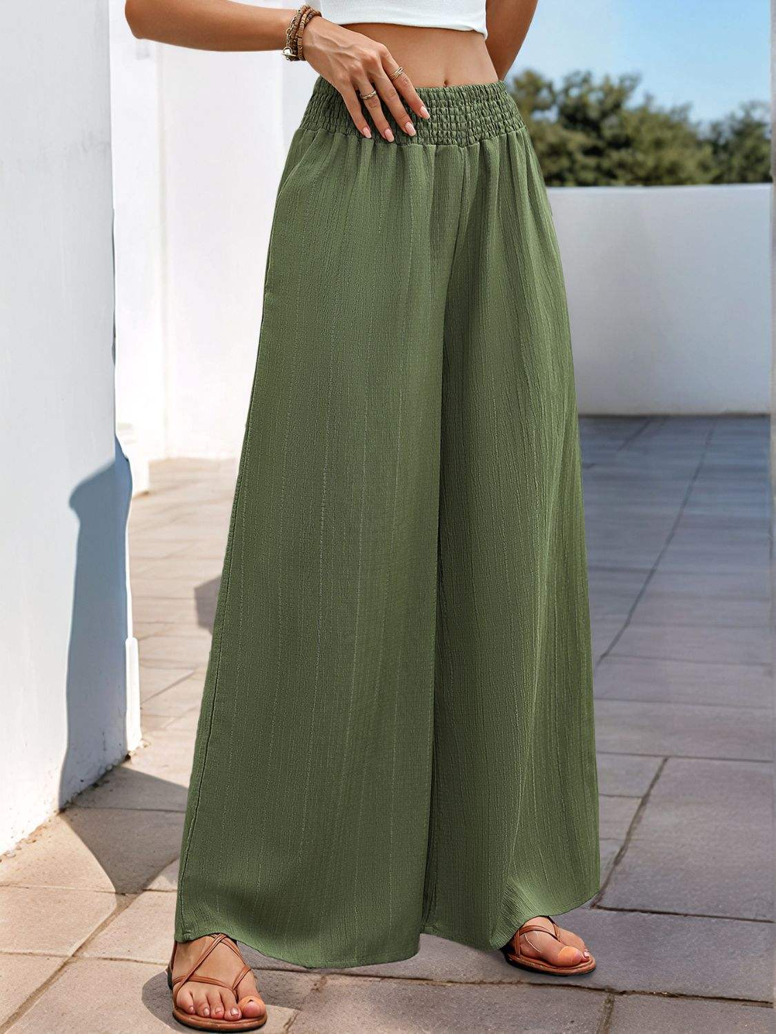 Perfee Smocked Wide Leg Pants - Trendsi - Flyclothing LLC
