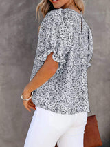 Full Size Floral Print Ruffle Sleeve Blouse Plus Size - Trendsi - Flyclothing LLC