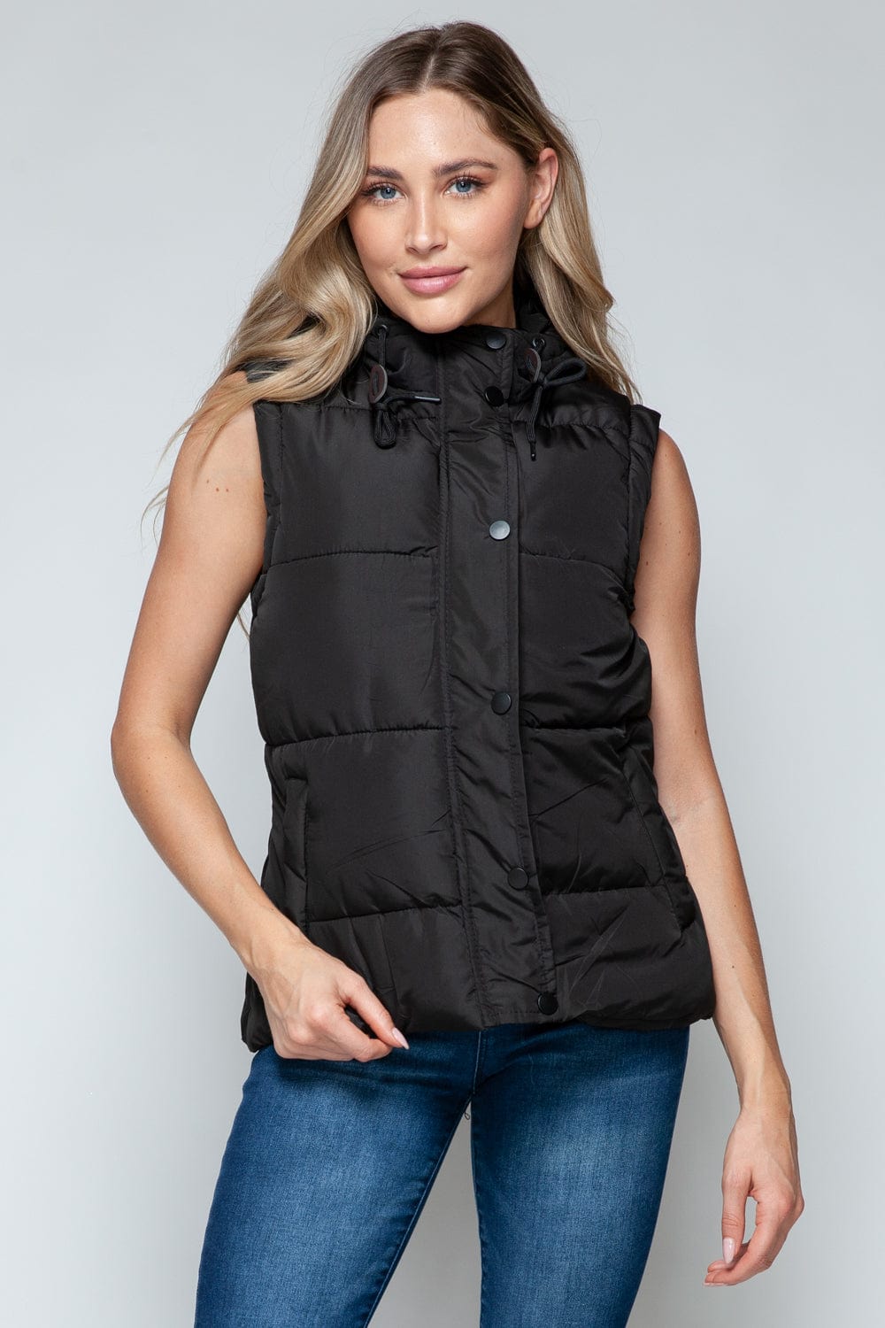Snobbish Snap and Zip Closure Hooded Vest - Trendsi