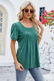 Ruched Scoop Neck Short Sleeve Blouse - Trendsi - Flyclothing LLC