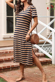 Casual Striped V-Neck Midi T-Shirt Dress - Trendsi - Flyclothing LLC