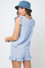 Ruffled V-Neck Cap Sleeve and Shorts Set - Trendsi