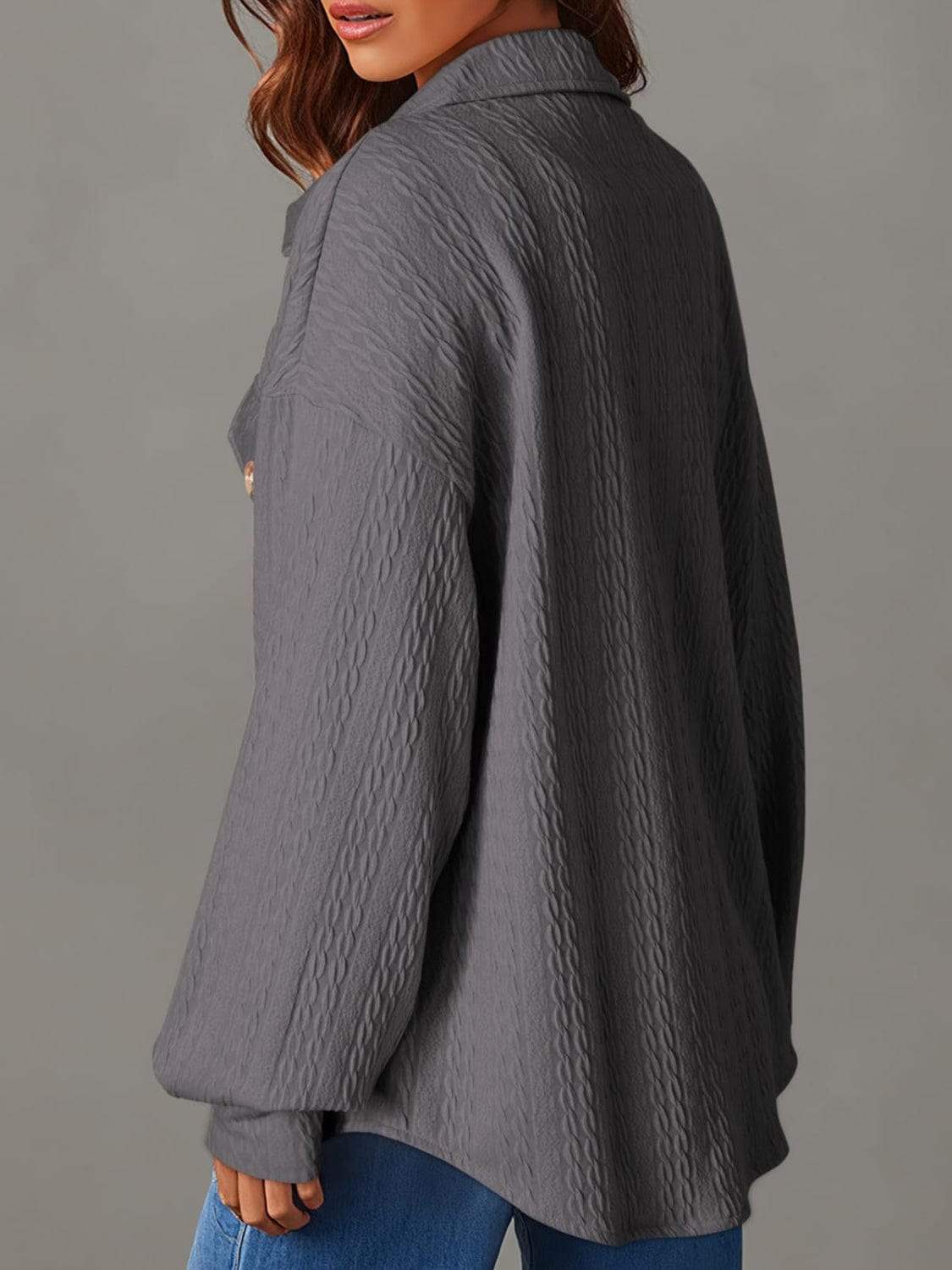 Textured Button Up Long Sleeve Shacket - Trendsi - Flyclothing LLC