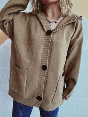 Dropped Shoulder Long Sleeve Hooded Cardigan - Trendsi