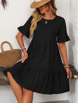 Mandy Ruffled Ruched Round Neck Half Sleeve Dress - Trendsi - Flyclothing LLC