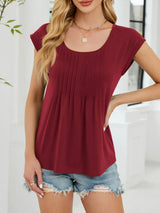 Pleated Front Scoop Neck T-Shirt - Trendsi - Flyclothing LLC