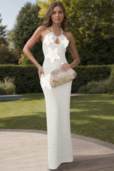 Crochet Flower Halter Neck Knit Dress - Trendsi - Flyclothing LLC