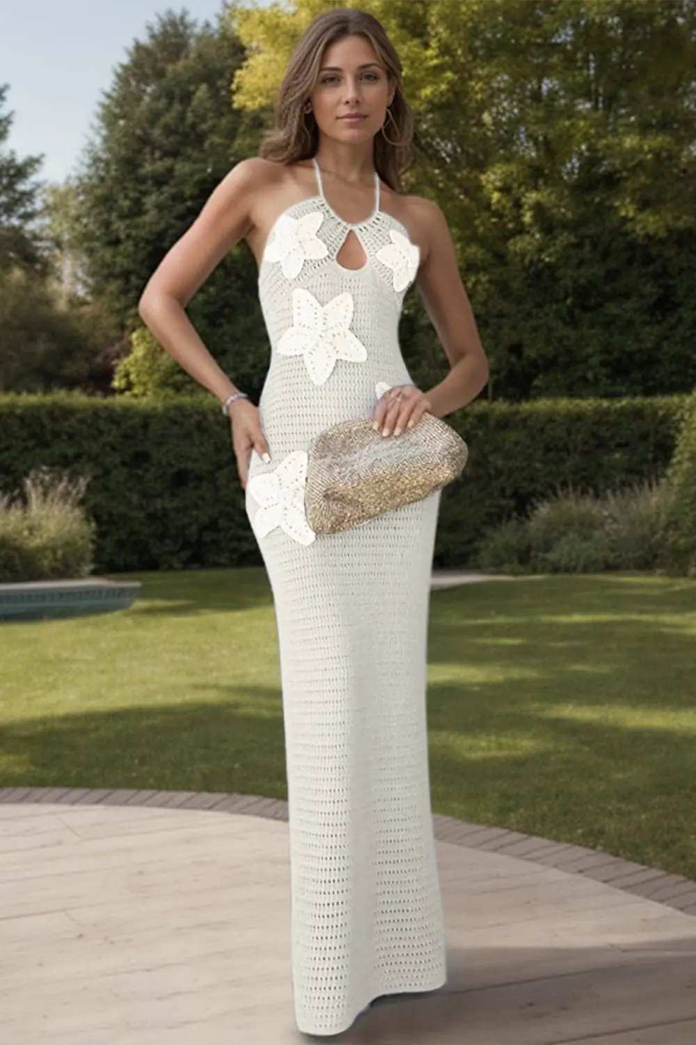 Crochet Flower Halter Neck Knit Dress - Trendsi - Flyclothing LLC