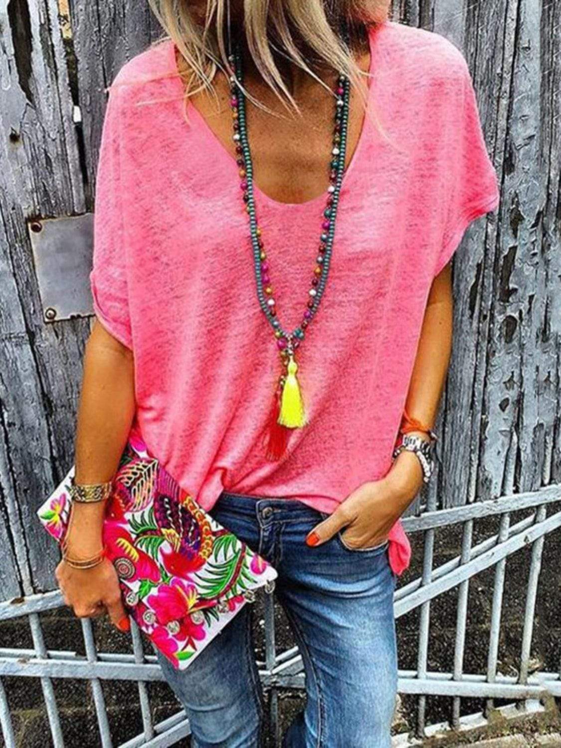 Full Size Scoop Neck Short Sleeve T-Shirt - Trendsi - Flyclothing LLC