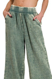 Zenana Washed Double Gauze Elastic Band Waist Pants - Trendsi