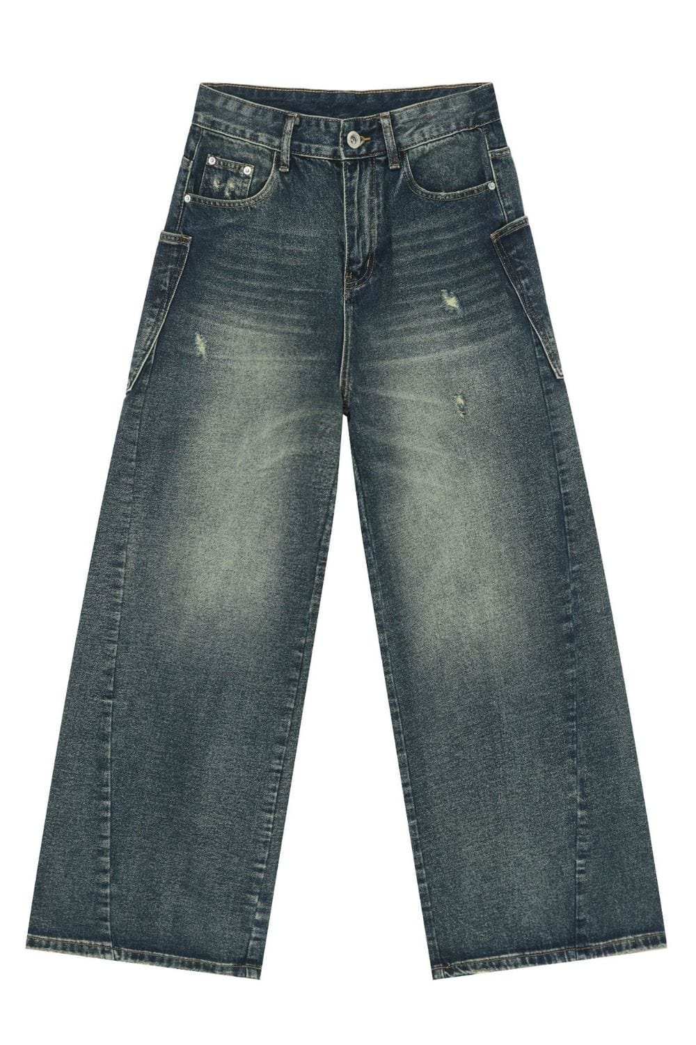 Men's Distressed Detail Wide Leg Jeans - Trendsi - Flyclothing LLC