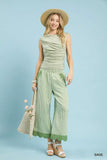 Umgee Stripe Scallop Hem Wide Leg Pants - Trendsi - Flyclothing LLC