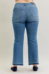Judy Blue Full Size Mid Rise Slim Bootcut Tummy Control Release Hem Jeans Plus Size - Trendsi - Flyclothing LLC