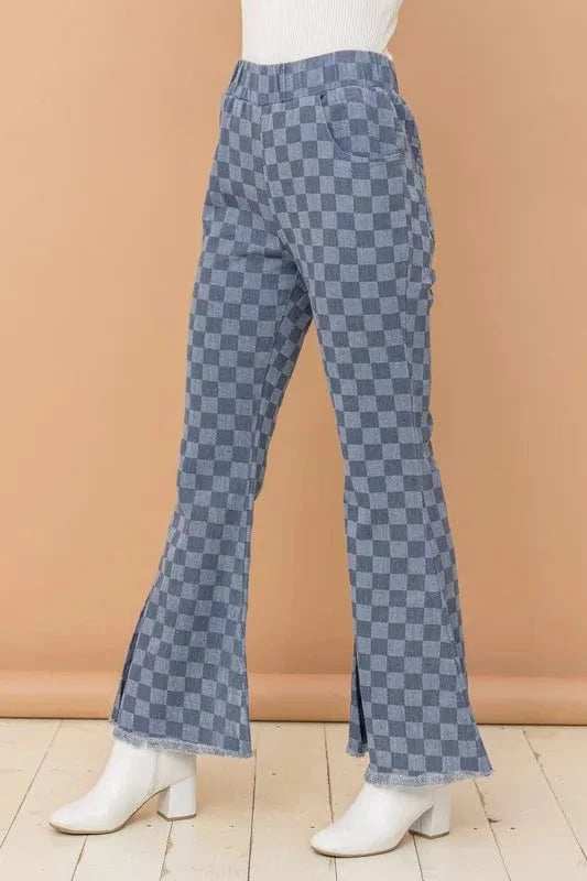 And The Why Checkerboard High Waist Bell Pants - Trendsi - Flyclothing LLC