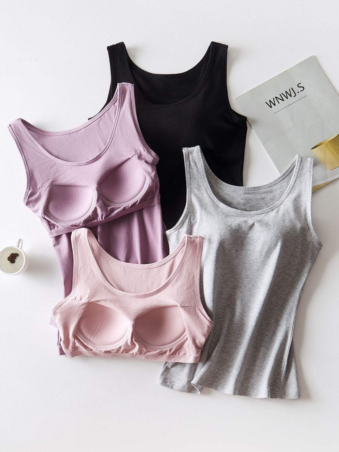 Round Neck Tank with Bra - Trendsi - Flyclothing LLC