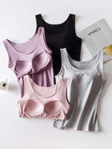 Round Neck Tank with Bra - Trendsi - Flyclothing LLC