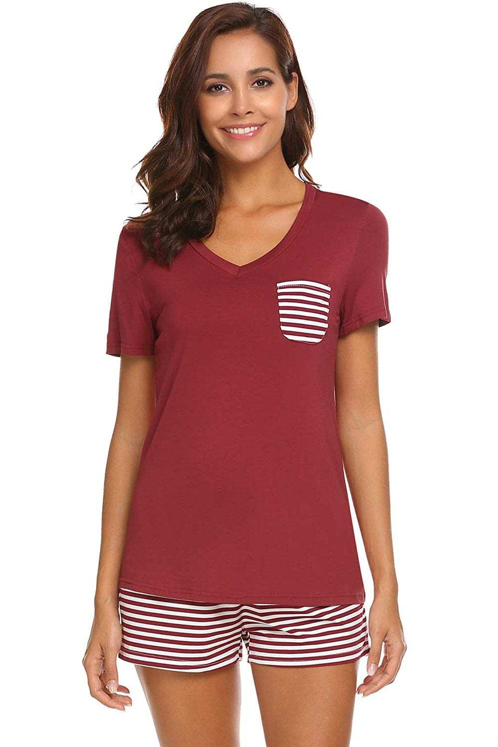 Striped Short Sleeve Top and Shorts Lounge Set - Trendsi - Flyclothing LLC