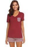 Striped Short Sleeve Top and Shorts Lounge Set - Trendsi - Flyclothing LLC