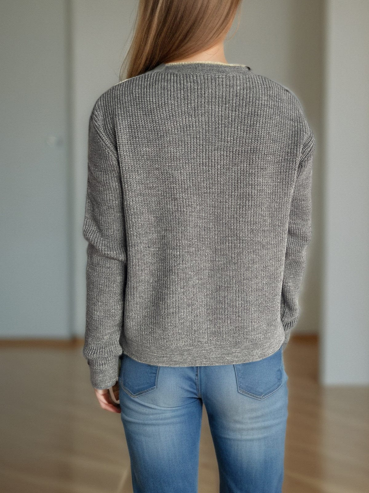 Contrast Button Down Long Sleeve Cardigan - Trendsi