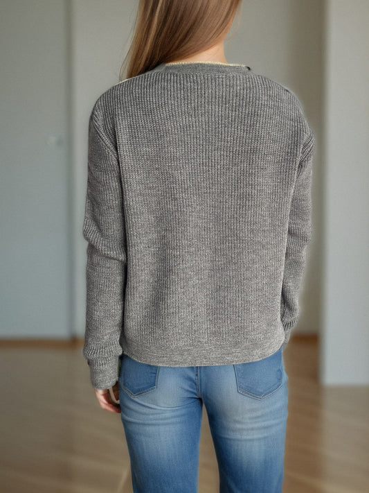 Contrast Button Down Long Sleeve Cardigan - Trendsi