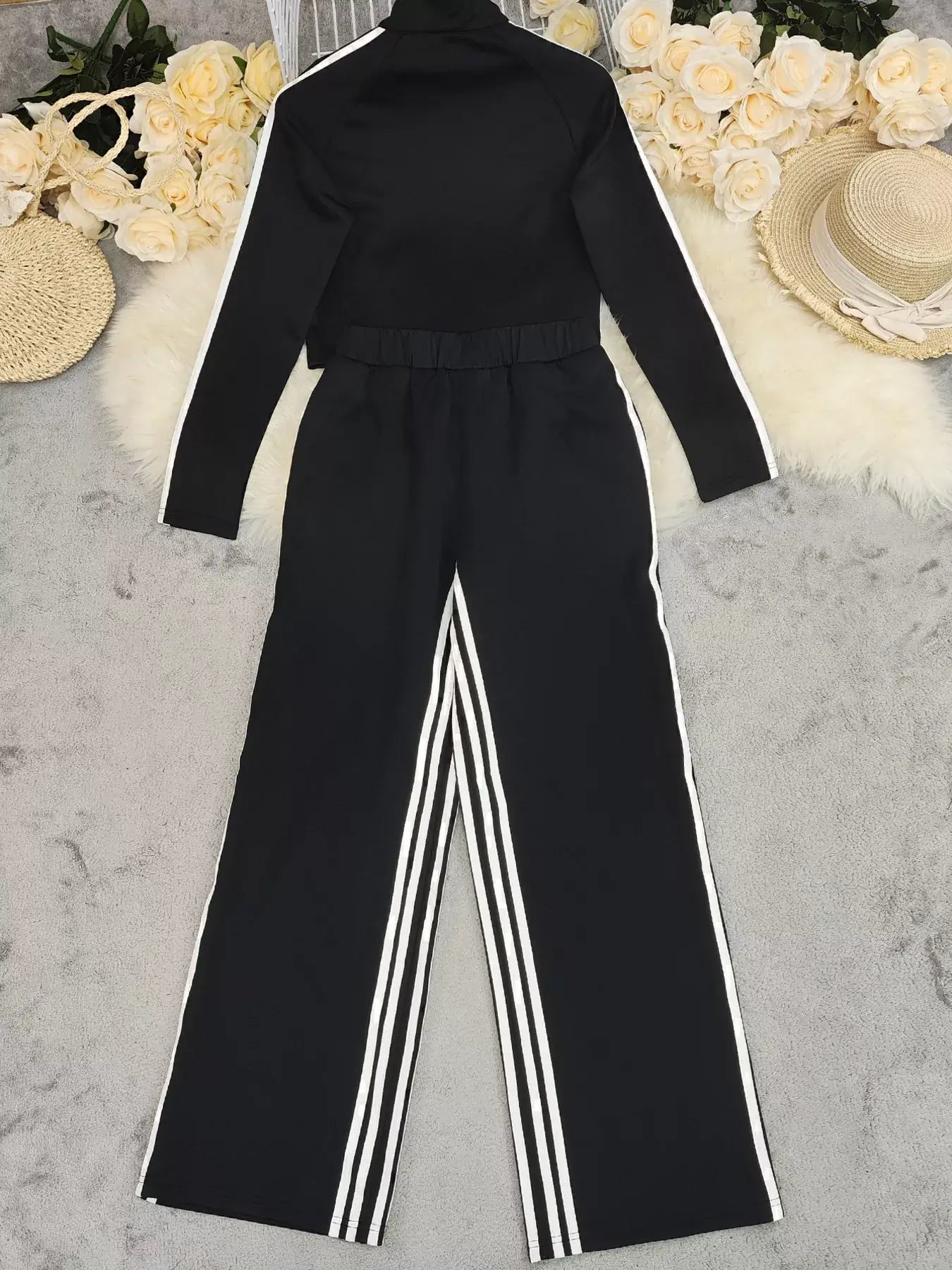 Striped Zip Up Top and Pants Set - Trendsi - Flyclothing LLC