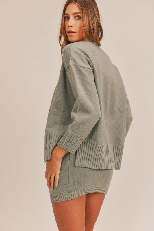 MABLE 3 Pieces Sweater Set with Crop Cami, Mini Skirt, Cardigan - Trendsi