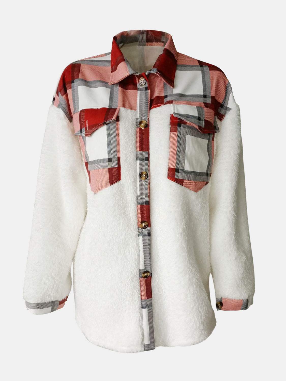 Fuzzy Button Up Long Sleeve Jacket - Trendsi - Flyclothing LLC