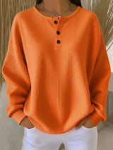 Full Size Casual Waffle Knit Button Detail Pullover Plus Size - Trendsi - Flyclothing LLC