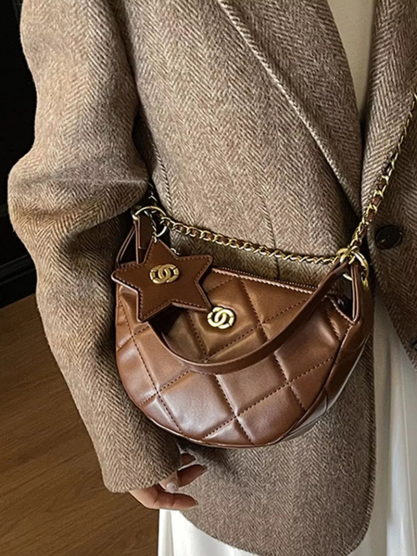Quilted Chain Crossbody Bag - Trendsi - Flyclothing LLC