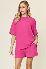 Double Take Basic style Round Neck Solid Set - Trendsi - Flyclothing LLC