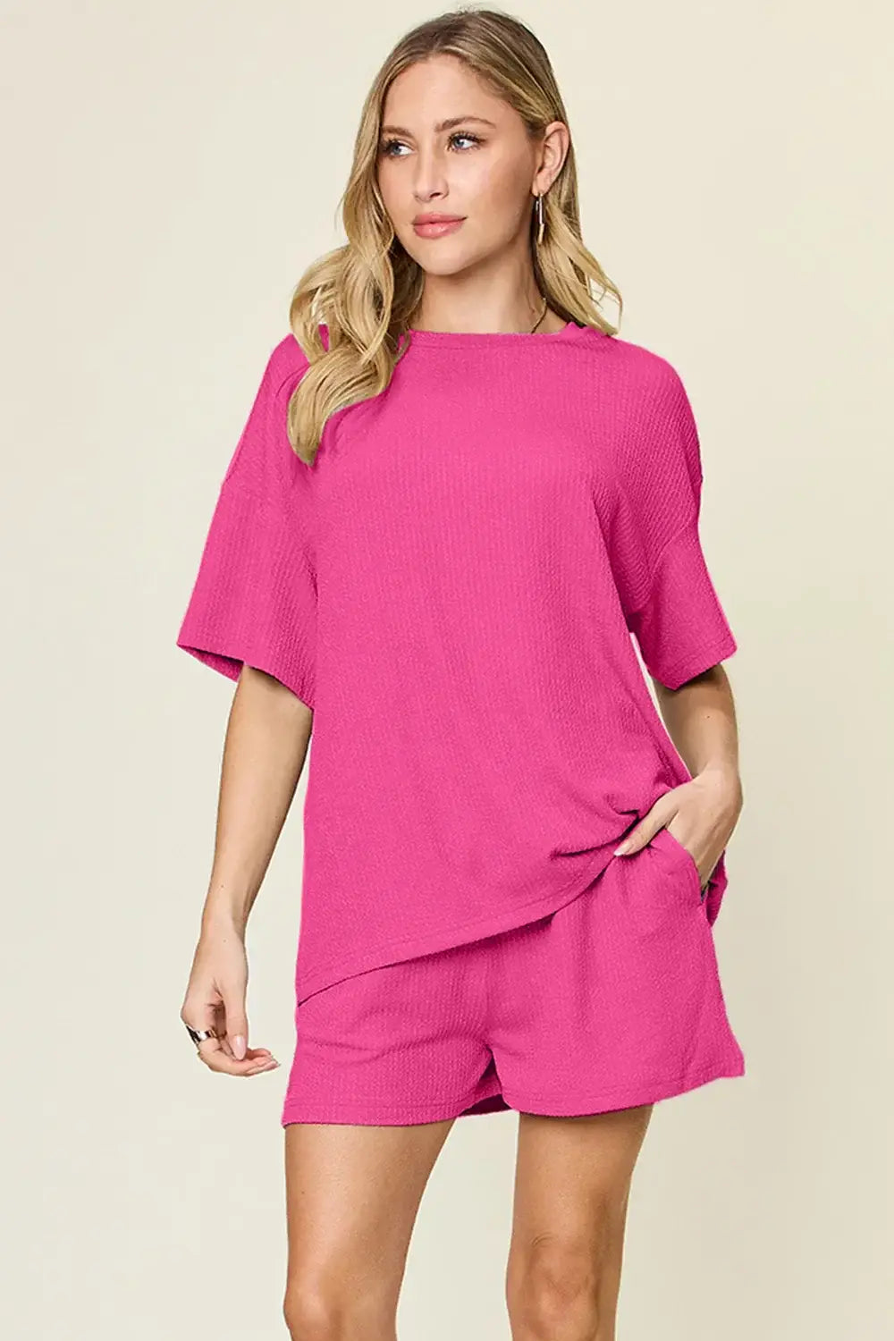 Double Take Basic style Round Neck Solid Set - Trendsi - Flyclothing LLC