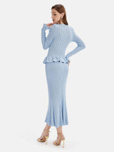 Ruffled V-Neck Top and Midi Skirt Sweater Set - Trendsi - Flyclothing LLC