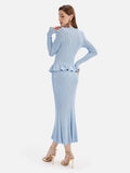 Ruffled V-Neck Top and Midi Skirt Sweater Set - Trendsi - Flyclothing LLC