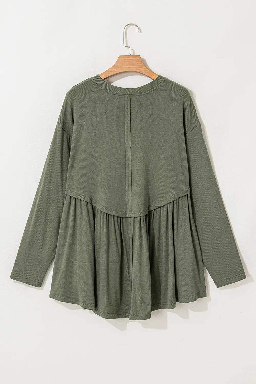 Plus Size Peplum Round Neck Long Sleeve Blouse - Trendsi - Flyclothing LLC
