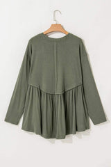 Plus Size Peplum Round Neck Long Sleeve Blouse - Trendsi - Flyclothing LLC