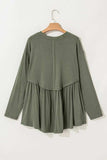 Plus Size Peplum Round Neck Long Sleeve Blouse - Trendsi - Flyclothing LLC
