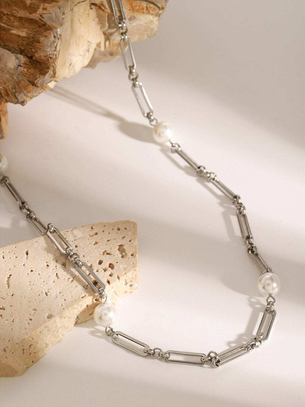 Stainless Steel Pearl Chain Necklace - Trendsi - Flyclothing LLC