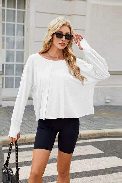 Cutout Back Round Neck Long Sleeve T-Shirt - Trendsi - Flyclothing LLC