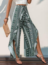 Slit Ruffled Geometric Wide Leg Pants - Trendsi - Flyclothing LLC