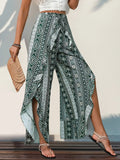Slit Ruffled Geometric Wide Leg Pants - Trendsi
