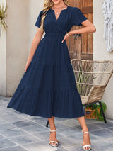Tiered Notched Short Sleeve Dress - Trendsi - Flyclothing LLC