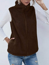 Full Size Fuzzy Zip Up Vest Coat with Pockets - Trendsi - Flyclothing LLC